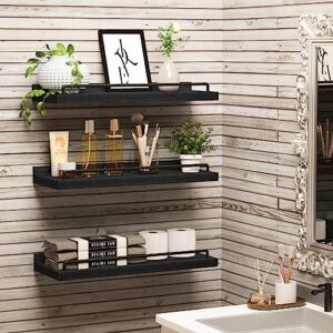 RYOFOBETTO Floating Shelves for Wall Decor Bathroom Shelves Over Toilet, Farmhouse Wall Shelves for Living Room, Bedroom, Picture Frames, Plants, Kitchen (Black, Set of 3)