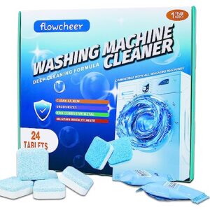 flowcheer Washing Machine Cleaner 24 Pack-Powerful Deep Cleaning Household Washing Machine Cleaner Tablets for HE Front Loader&Top Load Washer,-12 Month Supply