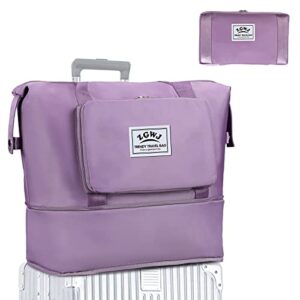 zgwj travel tote bags, expandable overnight weekender bag for women foldable carry-on bag hospital bag essentials workout bag spirit airlines personal item bag with trolley sleeve, purple