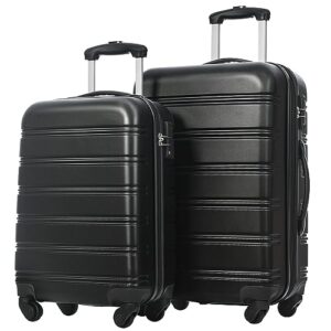merax luggage sets of 3 piece carry on suitcase airline approved,hard case expandable spinner wheels (black)