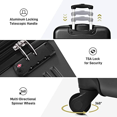 Merax Luggage Sets of 3 Piece Carry on Suitcase Airline Approved,Hard Case Expandable Spinner Wheels (Black)