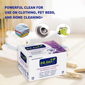 DR.EASY Odor Remover Laundry Detergent Sheets 240 loads Mountain Fresh,Easy To Carry Great For Travel,safe for pets,No mess No Dyes biodegradable formula