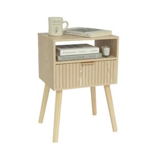 maxsmeo small nightstand wood bedside table with drawer, modern end table for bedroom and small spaces, solid wood legs, easy assembly, natural
