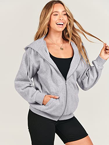 ANRABESS Women's Fashion Hoodies 2023 Fall Oversized Sweater Casual Jacket Cute Fleece Sweatshirts Y2k Long Sleeve Zip Up Y2k Clothes A989yanhui-XL Light Grey