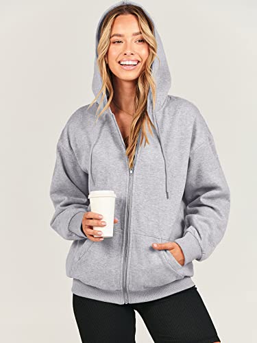 ANRABESS Women's Fashion Hoodies 2023 Fall Oversized Sweater Casual Jacket Cute Fleece Sweatshirts Y2k Long Sleeve Zip Up Y2k Clothes A989yanhui-XL Light Grey