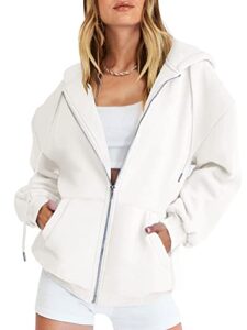 anrabess women's hoodies 2023 fall jacket casual fleece long sleeve sweatshirts zip up y2k hoodie trendy clothes cute teen girl tops a989baise-m white