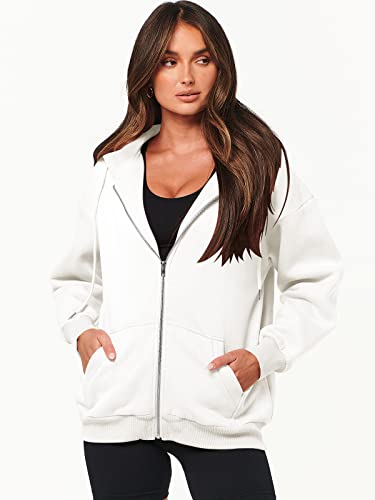 ANRABESS Women's Hoodies 2023 Fall Jacket Casual Fleece Long Sleeve Sweatshirts Zip Up Y2k Hoodie Trendy Clothes Cute Teen Girl Tops A989baise-M White