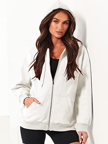 ANRABESS Women's Hoodies 2023 Fall Jacket Casual Fleece Long Sleeve Sweatshirts Zip Up Y2k Hoodie Trendy Clothes Cute Teen Girl Tops A989baise-M White
