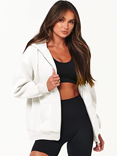 ANRABESS Women's Hoodies 2023 Fall Jacket Casual Fleece Long Sleeve Sweatshirts Zip Up Y2k Hoodie Trendy Clothes Cute Teen Girl Tops A989baise-M White