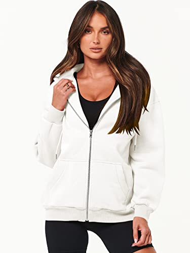 ANRABESS Women's Hoodies 2023 Fall Jacket Casual Fleece Long Sleeve Sweatshirts Zip Up Y2k Hoodie Trendy Clothes Cute Teen Girl Tops A989baise-M White