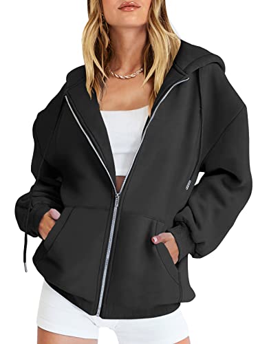 ANRABESS Women's Gothic Clothes 2023 Cotton Oversized Fleece Hoodies Cute Teen Girl Tops Casual Jackets Sweatshirts Zip Up Y2k Hoodie Trendy Clothing Black A989heise-M