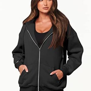 ANRABESS Women's Gothic Clothes 2023 Cotton Oversized Fleece Hoodies Cute Teen Girl Tops Casual Jackets Sweatshirts Zip Up Y2k Hoodie Trendy Clothing Black A989heise-M