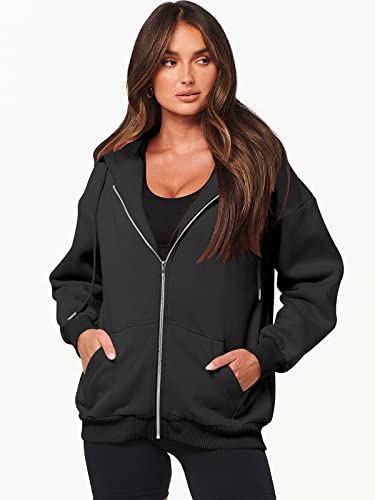 ANRABESS Women's Gothic Clothes 2023 Cotton Oversized Fleece Hoodies Cute Teen Girl Tops Casual Jackets Sweatshirts Zip Up Y2k Hoodie Trendy Clothing Black A989heise-M