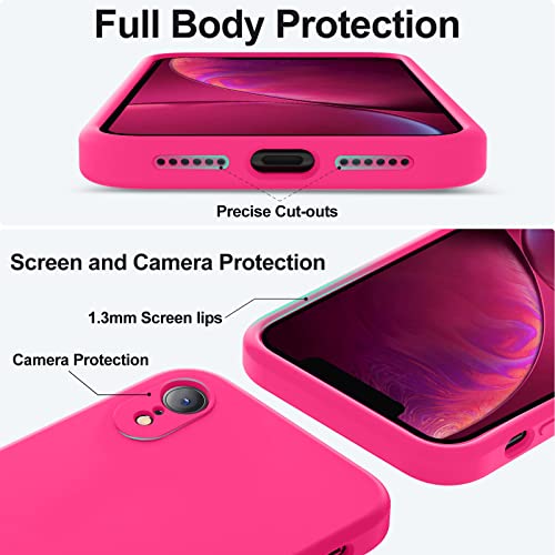 Vooii Compatible with iPhone XR Case, Upgraded Liquid Silicone with [Square Edges] [Camera Protection] [Soft Anti-Scratch Microfiber Lining] Phone Case for iPhone 10 XR 6.1 inch - Hot Pink