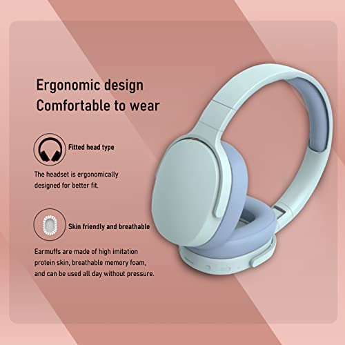 atinetok Bluetooth 5.1 Hi-Fi Soft Earmuffs Stereo Noise Cancelling Headphones - Foldable Over-Ear Lightweight Wireless Built-in Mic Surround Sound Bass Headset for Travel Home Sports Office