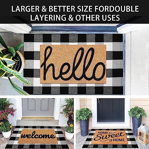 KOZYFLY Buffalo Plaid Area Rugs 2x3 Ft Black and White Checkered Rug Washable Front Door Mat Hand Woven Cotton Outdoor Rug Small Rug for Front Porch Kitchen Entryway Patio Bathroom
