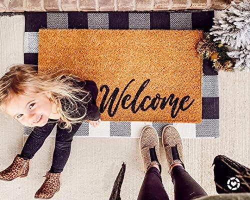 KOZYFLY Buffalo Plaid Area Rugs 2x3 Ft Black and White Checkered Rug Washable Front Door Mat Hand Woven Cotton Outdoor Rug Small Rug for Front Porch Kitchen Entryway Patio Bathroom