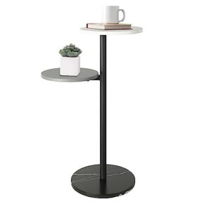 Drink Table, Small Side Table for Small Spaces, Round Cocktail Table, Pedestal Table with 2-Tier Shelves, Wooden Martini Table (25''H)