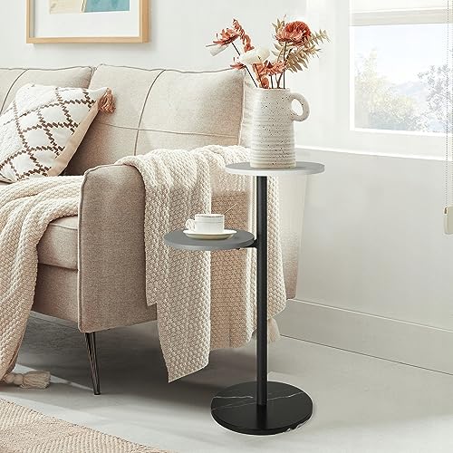 Drink Table, Small Side Table for Small Spaces, Round Cocktail Table, Pedestal Table with 2-Tier Shelves, Wooden Martini Table (25''H)