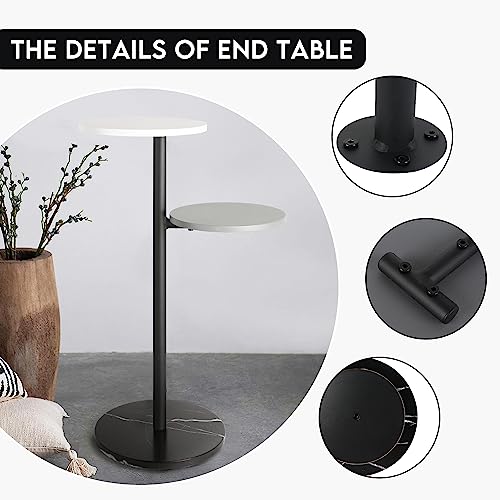 Drink Table, Small Side Table for Small Spaces, Round Cocktail Table, Pedestal Table with 2-Tier Shelves, Wooden Martini Table (25''H)