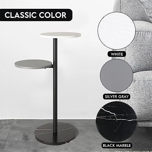 Drink Table, Small Side Table for Small Spaces, Round Cocktail Table, Pedestal Table with 2-Tier Shelves, Wooden Martini Table (25''H)