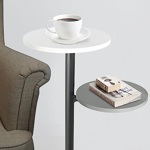 Drink Table, Small Side Table for Small Spaces, Round Cocktail Table, Pedestal Table with 2-Tier Shelves, Wooden Martini Table (25''H)