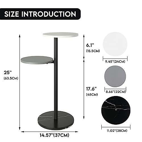 Drink Table, Small Side Table for Small Spaces, Round Cocktail Table, Pedestal Table with 2-Tier Shelves, Wooden Martini Table (25''H)