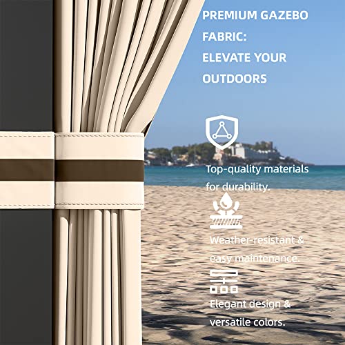 RTDTD 12’x14’ Hardtop Gazebo Outdoor Aluminum Frame Permanent Gazebo Galvanized Steel Double Roof Gazebo with Nettings and Curtains for Patio, Lawns,Backyard, Deck(Brown)