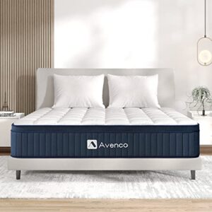 avenco queen mattress, 12 inch hybrid mattress queen size with pocket innerspring and latex memory foam, medium firm mattress queen in a box, motion isolation, relieves pain & pressure points