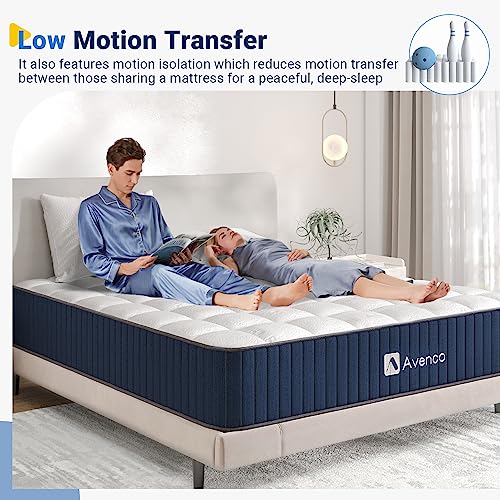 Avenco Queen Mattress, 12 Inch Hybrid Mattress Queen Size with Pocket Innerspring and Latex Memory Foam, Medium Firm Mattress Queen in a Box, Motion Isolation, Relieves Pain & Pressure Points