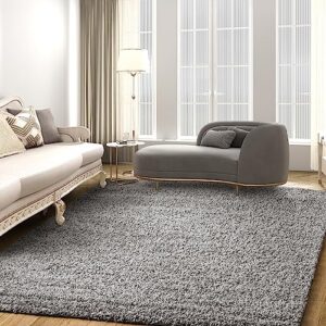 tchdio grey shag rug - high pile area rug for bedroom & sound absorption - soft & thick grey area rug 5x8 feet - solid shag carpet & gray rug 5x8