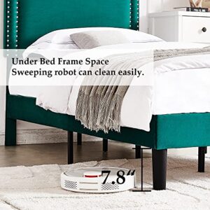 VECELO Twin Size Platform Bed Frame with Height Adjustable Upholstered Headboard, Modern Mattress Foundation,Strong Wood Slat Support, No Box Spring Needed, Easy Assembly