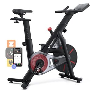 merach exercise bike, bluetooth stationary bike for home with exclusive app, indoor cycling bike with magnetic resistance, 330lbs weight capacity, ipad holder