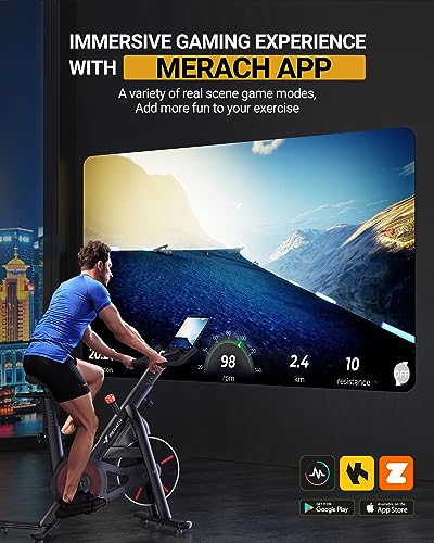 MERACH Exercise Bike, Bluetooth Stationary Bike for Home with Exclusive APP, Indoor Cycling Bike with Magnetic Resistance, 330lbs Weight Capacity, iPad Holder