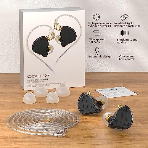 KZ ZS10 PRO X HiFi IEMs Upgraded 1DD+4BA Hybrid Driver HiFi in Ear Headphones Earphones with Alloy Faceplace Detachable Cable for Audiophile Musician DJ Stage (Matte Black,Without Mic)