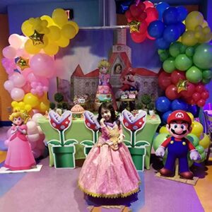 131Pcs Mario Princess Peach Decorations Peach Balloon Garland Arch Kit Include Princess Peach Balloons,Star Mario Foil Balloons for Girls Princess Peach Themed Birthday Party Decoration Supplies