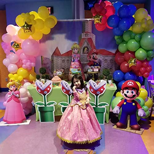 131Pcs Mario Princess Peach Decorations Peach Balloon Garland Arch Kit Include Princess Peach Balloons,Star Mario Foil Balloons for Girls Princess Peach Themed Birthday Party Decoration Supplies