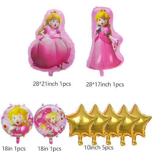 131Pcs Mario Princess Peach Decorations Peach Balloon Garland Arch Kit Include Princess Peach Balloons,Star Mario Foil Balloons for Girls Princess Peach Themed Birthday Party Decoration Supplies