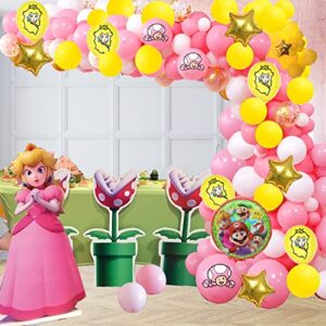 131Pcs Mario Princess Peach Decorations Peach Balloon Garland Arch Kit Include Princess Peach Balloons,Star Mario Foil Balloons for Girls Princess Peach Themed Birthday Party Decoration Supplies