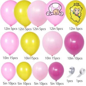 131Pcs Mario Princess Peach Decorations Peach Balloon Garland Arch Kit Include Princess Peach Balloons,Star Mario Foil Balloons for Girls Princess Peach Themed Birthday Party Decoration Supplies