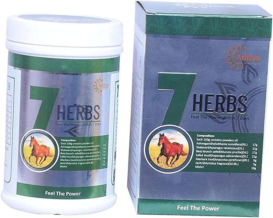 Aditya Natural AYURVEDIC Energy Booster Powder Medicine - 7 Herbs Feel The Power - Aditya Ayurvedic Pharmacy