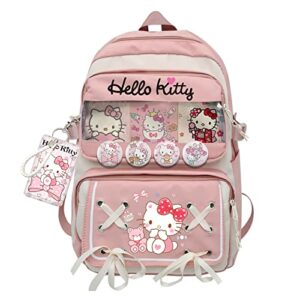 coxqermo cartoon teenage girls backpack with cute pins accessories, ita bag middle school backpack students bookbag 21l casual daypack