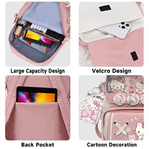 coxqermo Cartoon Teenage Girls Backpack with Cute Pins Accessories, Ita Bag Middle School Backpack Students Bookbag 21L Casual Daypack