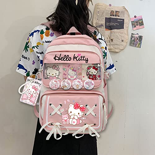 coxqermo Cartoon Teenage Girls Backpack with Cute Pins Accessories, Ita Bag Middle School Backpack Students Bookbag 21L Casual Daypack