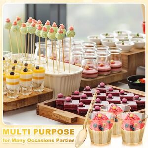 100 Sets 5 oz Dessert Cups with Spoons Plastic Color Cups for Desserts Ice Cream Parfait Sundae Fruit Pudding (Gold)