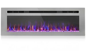 litsdfm 60 inch electric fireplace wall mounted electric fireplace inserts fireplace recessed, low noise, remote control with timer, adjustable 12 flame color, 750/1500w