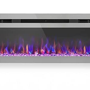 LITSDFM 60 Inch Electric Fireplace Wall Mounted Electric Fireplace Inserts Fireplace Recessed, Low Noise, Remote Control with Timer, Adjustable 12 Flame Color, 750/1500W