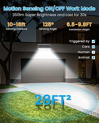 Solar Lights Outdoor Motion Sensor LED Solar Powered High Bright Stainless Steel Flood Lights IP68 Waterproof with 3 Lighting Modes for Wall, Yard, Porch and Garage(1 Pack)