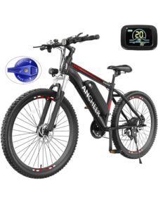 ancheer 500w electric bike 26'' gladiator electric mountain bike, 48v 10.4ah removable battery, up to 50 miles, 3.5h fast charge, cruise control, lockable suspension fork, 21speed ebike for adults
