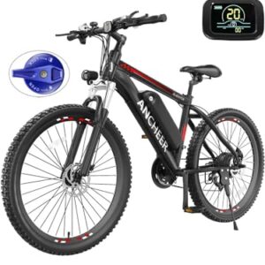 ANCHEER 500W Electric Bike 26'' Gladiator Electric Mountain Bike, 48V 10.4Ah Removable Battery, Up to 50 Miles, 3.5H Fast Charge, Cruise Control, Lockable Suspension Fork, 21Speed Ebike for Adults